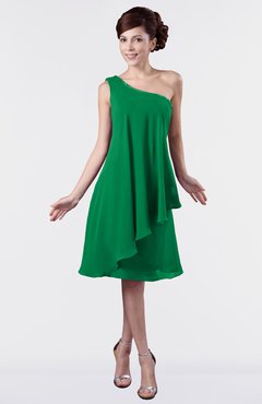 ColsBM Mallory Green Cute One Shoulder Zipper Knee Length Rhinestone Plus Size Bridesmaid Dresses