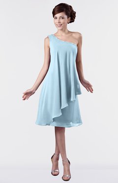 ColsBM Mallory Ice Blue Cute One Shoulder Zipper Knee Length Rhinestone Plus Size Bridesmaid Dresses