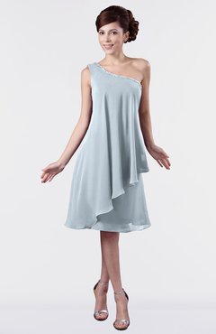 ColsBM Mallory Illusion Blue Cute One Shoulder Zipper Knee Length Rhinestone Plus Size Bridesmaid Dresses