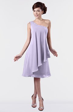 ColsBM Mallory Light Purple Cute One Shoulder Zipper Knee Length Rhinestone Plus Size Bridesmaid Dresses