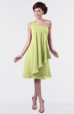 ColsBM Mallory Lime Green Cute One Shoulder Zipper Knee Length Rhinestone Plus Size Bridesmaid Dresses