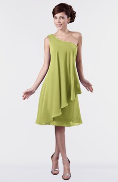 ColsBM Mallory Linden Green Cute One Shoulder Zipper Knee Length Rhinestone Plus Size Bridesmaid Dresses