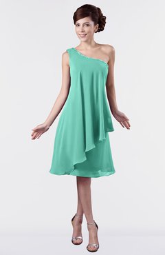 ColsBM Mallory Mint Green Cute One Shoulder Zipper Knee Length Rhinestone Plus Size Bridesmaid Dresses