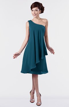 ColsBM Mallory Moroccan Blue Cute One Shoulder Zipper Knee Length Rhinestone Plus Size Bridesmaid Dresses