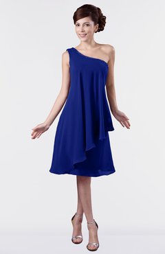 ColsBM Mallory Nautical Blue Cute One Shoulder Zipper Knee Length Rhinestone Plus Size Bridesmaid Dresses