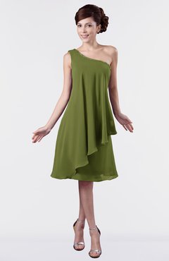 ColsBM Mallory Olive Green Cute One Shoulder Zipper Knee Length Rhinestone Plus Size Bridesmaid Dresses