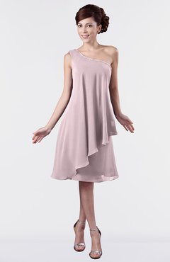 ColsBM Mallory Pale Lilac Cute One Shoulder Zipper Knee Length Rhinestone Plus Size Bridesmaid Dresses