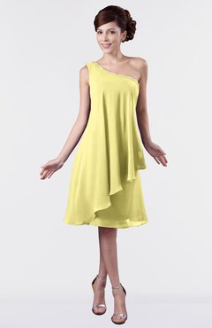ColsBM Mallory Pastel Yellow Cute One Shoulder Zipper Knee Length Rhinestone Plus Size Bridesmaid Dresses