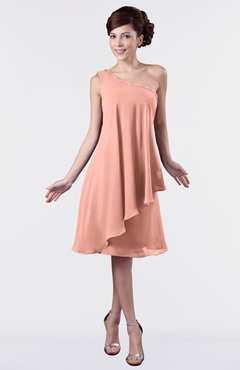 ColsBM Mallory Peach Cute One Shoulder Zipper Knee Length Rhinestone Plus Size Bridesmaid Dresses