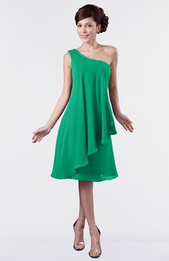 ColsBM Mallory Pepper Green Cute One Shoulder Zipper Knee Length Rhinestone Plus Size Bridesmaid Dresses