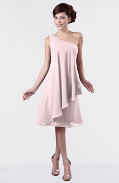 ColsBM Mallory Petal Pink Cute One Shoulder Zipper Knee Length Rhinestone Plus Size Bridesmaid Dresses