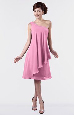 ColsBM Mallory Pink Cute One Shoulder Zipper Knee Length Rhinestone Plus Size Bridesmaid Dresses