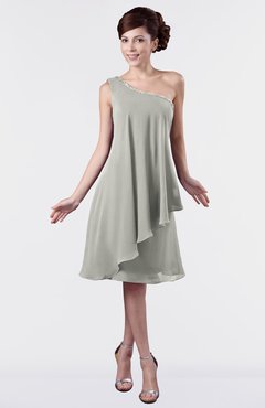 ColsBM Mallory Platinum Cute One Shoulder Zipper Knee Length Rhinestone Plus Size Bridesmaid Dresses