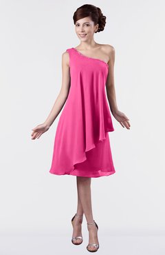 ColsBM Mallory Rose Pink Cute One Shoulder Zipper Knee Length Rhinestone Plus Size Bridesmaid Dresses