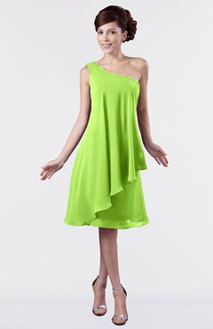 ColsBM Mallory Sharp Green Cute One Shoulder Zipper Knee Length Rhinestone Plus Size Bridesmaid Dresses
