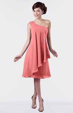 ColsBM Mallory Shell Pink Cute One Shoulder Zipper Knee Length Rhinestone Plus Size Bridesmaid Dresses