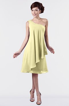 ColsBM Mallory Soft Yellow Cute One Shoulder Zipper Knee Length Rhinestone Plus Size Bridesmaid Dresses