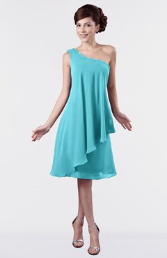 ColsBM Mallory Turquoise Cute One Shoulder Zipper Knee Length Rhinestone Plus Size Bridesmaid Dresses