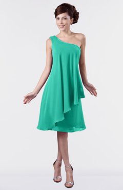 ColsBM Mallory Viridian Green Cute One Shoulder Zipper Knee Length Rhinestone Plus Size Bridesmaid Dresses