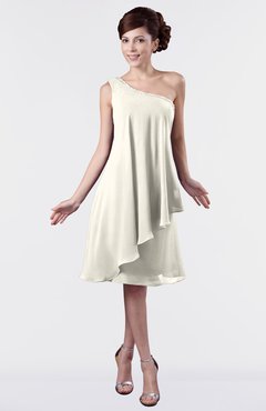 ColsBM Mallory Whisper White Cute One Shoulder Zipper Knee Length Rhinestone Plus Size Bridesmaid Dresses