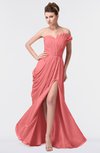 ColsBM Gwen Coral Elegant A-line Strapless Sleeveless Backless Floor Length Plus Size Bridesmaid Dresses