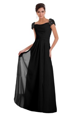 ColsBM Carlee Black Elegant A-line Wide Square Short Sleeve Appliques Bridesmaid Dresses