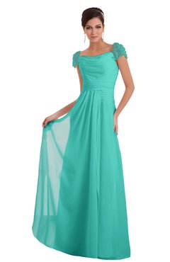 ColsBM Carlee Blue Turquoise Elegant A-line Wide Square Short Sleeve Appliques Bridesmaid Dresses