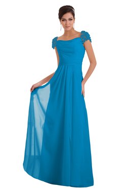 ColsBM Carlee Cornflower Blue Elegant A-line Wide Square Short Sleeve Appliques Bridesmaid Dresses