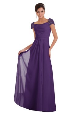 ColsBM Carlee Dark Purple Elegant A-line Wide Square Short Sleeve Appliques Bridesmaid Dresses