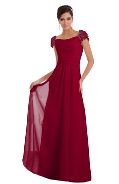 ColsBM Carlee Dark Red Elegant A-line Wide Square Short Sleeve Appliques Bridesmaid Dresses