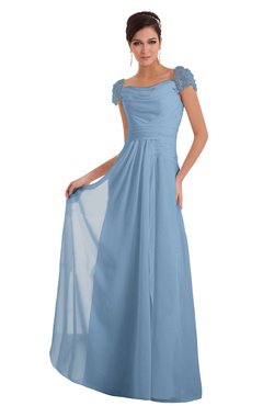 ColsBM Carlee Dusty Blue Elegant A-line Wide Square Short Sleeve Appliques Bridesmaid Dresses