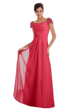 ColsBM Carlee Guava Elegant A-line Wide Square Short Sleeve Appliques Bridesmaid Dresses