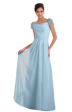 ColsBM Carlee Ice Blue Elegant A-line Wide Square Short Sleeve Appliques Bridesmaid Dresses