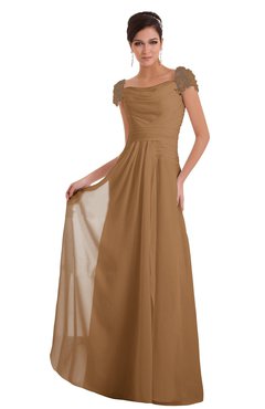 ColsBM Carlee Light Brown Elegant A-line Wide Square Short Sleeve Appliques Bridesmaid Dresses