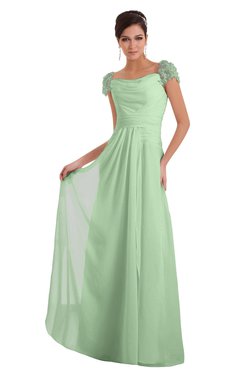 ColsBM Carlee Light Green Elegant A-line Wide Square Short Sleeve Appliques Bridesmaid Dresses