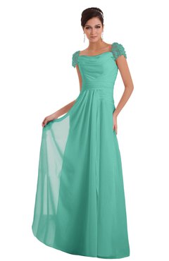 ColsBM Carlee Mint Green Elegant A-line Wide Square Short Sleeve Appliques Bridesmaid Dresses