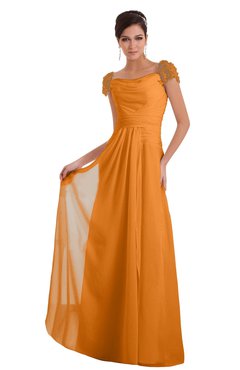 ColsBM Carlee Orange Elegant A-line Wide Square Short Sleeve Appliques Bridesmaid Dresses