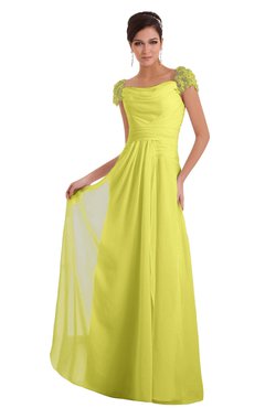 ColsBM Carlee Pale Yellow Elegant A-line Wide Square Short Sleeve Appliques Bridesmaid Dresses
