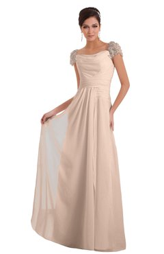 ColsBM Carlee Peach Puree Elegant A-line Wide Square Short Sleeve Appliques Bridesmaid Dresses