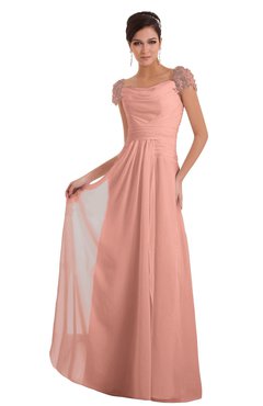 ColsBM Carlee Peach Elegant A-line Wide Square Short Sleeve Appliques Bridesmaid Dresses