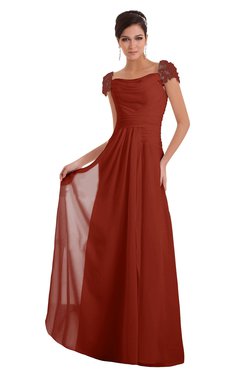 ColsBM Carlee Rust Elegant A-line Wide Square Short Sleeve Appliques Bridesmaid Dresses