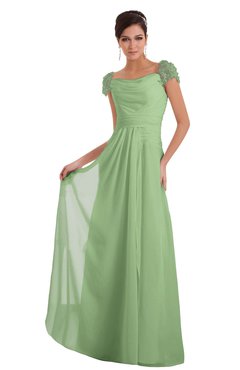 ColsBM Carlee Sage Green Elegant A-line Wide Square Short Sleeve Appliques Bridesmaid Dresses