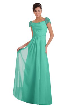 ColsBM Carlee Seafoam Green Elegant A-line Wide Square Short Sleeve Appliques Bridesmaid Dresses