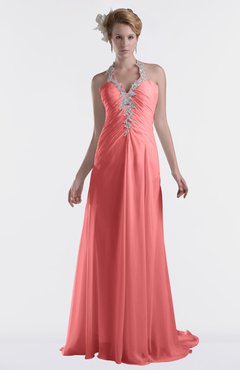ColsBM Eden Coral Cinderella A-line Sweetheart Sleeveless Criss-cross Straps Brush Train Plus Size Bridesmaid Dresses