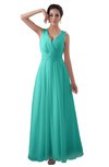 ColsBM Kalani Blue Turquoise Modern A-line V-neck Zipper Floor Length Plus Size Bridesmaid Dresses