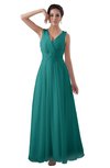ColsBM Kalani Emerald Green Modern A-line V-neck Zipper Floor Length Plus Size Bridesmaid Dresses
