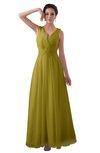 ColsBM Kalani Golden Olive Modern A-line V-neck Zipper Floor Length Plus Size Bridesmaid Dresses