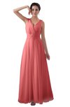 ColsBM Kalani Shell Pink Modern A-line V-neck Zipper Floor Length Plus Size Bridesmaid Dresses