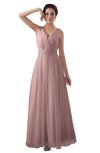 ColsBM Kalani Silver Pink Modern A-line V-neck Zipper Floor Length Plus Size Bridesmaid Dresses