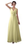 ColsBM Kalani Soft Yellow Modern A-line V-neck Zipper Floor Length Plus Size Bridesmaid Dresses